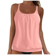 Blouson Tankini Tops for Women Swimwear Top Only Modest Tankini Tops Loose Fit Swim Tops No Bottom Pink, 5XL